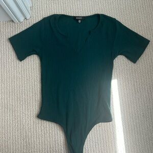 notch neck missguided forest green bodysuit